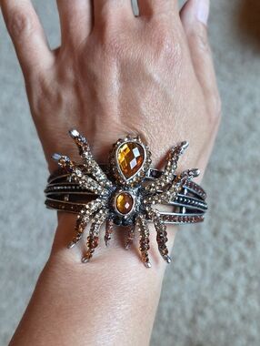 Sparkling Amber Spider Cuff Bracelet - Women's Jewelry